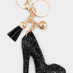 New Womens Boutique Black Bling High Heel Pump Stiletto 3D Tassel Keychain Photo 0