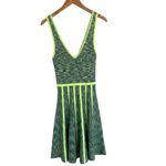 Bebe  Space Dye Fit Flare Dress Sleeveless Bold Stretch VNeck S Green Neon Yellow Photo 1