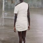 ZARA NWT white mini dress asymmetrical draped off shoulder ruched dress Photo 3