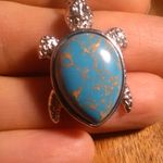 Mojave Blue Turquoise Copper Turtle Pendant Stainless Steel Necklace Photo 11