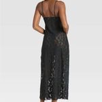 Auden black floral lace slip midi lingerie dress spaghetti straps slit Small Photo 6