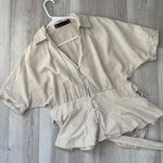 New York & Company Blouse linen button front womens Beige (large) contemporary Tan Photo 0