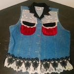 Taylor G. Dallas Texas Blue Denim Vest with Lace & Velvet Size XLarge Photo 2