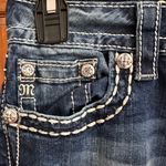 Miss Me Embellished Pocket Jeans. Low Rise Medium Wash Boot Cut Contrast Stitch Photo 4