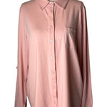 Tyler Boe Shirt Women Large Pink Knit Long Roll Tab Sleeve Button Down Preppy Photo 0
