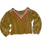 Free People  Hand Me Down Moss Embroidered Collar Top M/L Photo 2