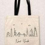 New York Canvas Tote Bag City Skyline Graphic Reusable Shopper NYC Black Photo 0
