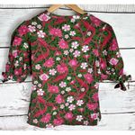 ZARA  Green Pink Floral Print Puff Sleeve Blouse Women's Size Medium Short Sleeve Photo 3