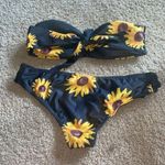 Sunflower Print Bikini Set 2 piece set strapless standard bikini black lace Size undefined Photo 3