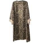 Audrey  Black and gold  Paisley Print Open Front Cuff Sleeve Chiffon Long Kimono. Photo 4