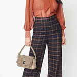 Unique Vintage New Unique‎ Vintage Navy & Orange Plaid High Waist Sailor Ginger Pants Photo 0