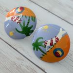 Vintage Stud Earrings Large Retro Beach Theme Summer Vibes Photo 2