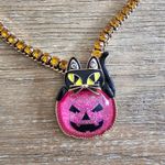 Betsey Johnson  Gold Tone & Crystal Black Cat & Pink Pumpkin Pendant Necklace NWT Photo 5