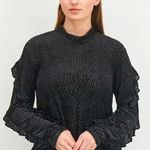 Avec Les Filles  Ruffle Long Sleeve Top ~ Black ~ Medium ~ NWT! Photo 8