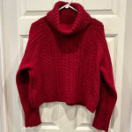 Alice + Olivia  Red Turtleneck Cropped Cable Knit Sweater women’s‎ size Large Photo 1