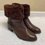 H by Halston  Caroline Brown Leather Ankle Boot Faux Fur Size 7 Photo 1
