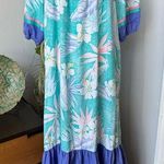 Hilda Hawaii Pastel‎ Floral MuuMuu Maxi Dress Kaftan Hawaiian Tropical Mrs Roper Blue Size L Photo 0