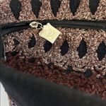 MAROON BLUE BROWN CROCHETED CHENILLE SHOULDER BAG WITH BLACK FELT STIFF HANDLE Red Photo 8