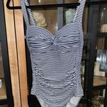 Nip Tuck Sorrento Stripe Joanne One Piece Swimsuit navy tummy control ruched White Size 6 Photo 1