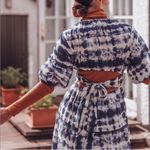 Mango  MNG Blue Tie Dye Open Back Puff Sleeve Cotton Maxi Dress 8 Photo 8