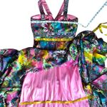 Vintage Formal Dress Small Y2K Long Maxi Holiday Party Colorful Beaded Tropical Pink Photo 6