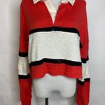 Free People  Party Polo Shirt Red Sequin Insets Sz Small Photo 2