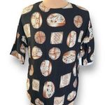 Vintage Casual Corner Top Black Brown Native Abstract Art Short Sleeve Blouse Black Size L Photo 0