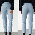 ZARA NWT  Hi Rise Waist Gold Buttoned Straight Leg Jeans Denim Pants Photo 5