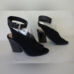 Marc Fisher Black Suede Wedge Chunky Heel Sandal Booties Ankle Strap 8.5 Photo 4