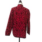 Susan Graver Jacket Size S Red Black Flocked Velvet Mandarin Collar Vintage Photo 2