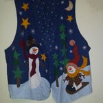 Vintage Handmade Snowman Winter Reversible Vest-Large-Open Front-Cabin-Stars Photo 2