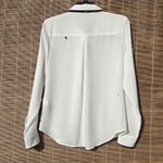 DKNY  Piped-Trim Tie Detail Button-Up Blouse Women's XS White/Black Long Sleeve Photo 8