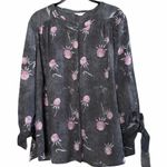 Caslon Tie Sleeve Gray and Pink Floral Blouse Size 2X Photo 0