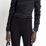 Few Moda  Kourt Anastasia Black Ruched Long Sleeve Blouse Size M NWT Photo 0