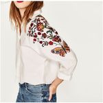 ZARA  Womens Boho Festival Floral Butterfly Embroidered Blouse Top Size XS White Photo 1