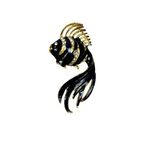 Vtg Fantail Goldfish Koi Fish Enamel Rhinestone black and Gold rhinestone Pin Br Photo 0