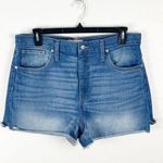 Madewell  Blue Denim High Rise Side Slits Frayed Hem Jean Shorts, Size 32 Photo 0