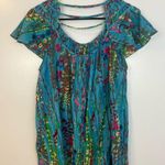 Free People Vintage Teal Blue Floral Short Flutter Sleeve Boho Top Size 1 Small Photo 6