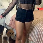 Long Sleeve Glitter Mesh Crop Top Black Size XS Photo 0