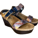 NAOT Women 39 EU 8.5 US Sandals Blue Tan Leather Strappy Wedge Adjustable Buckle Photo 0