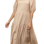 Moon River Tiered Clip Dot Midi Dress Beige Size XS Photo 0