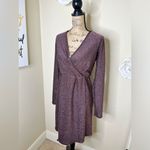 Pinkblush Maternity Metallic Faux Wrap Purple & Black Dress Size Medium Photo 5