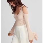EXPRESS Cold Shoulder Ribbed V-Neck Bell Sleeve Sweater - Blush - size M Photo 1