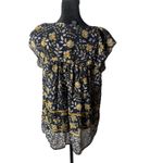 Gap  Dark Floral‎ Womens Top Size XS Blue Tie Neck Flowy Feminine BOHO Prairie Photo 1