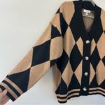 Wild Flower Black Tan Button Front Argyle Cardigan S/M Photo 3