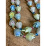 Vintage West Germany Pastel Glass Tulip Flower Beaded Necklace With Green Crysta Size 18 Photo 1