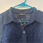 ⭐️Alyx navy blue lace and striped belted button front collared dress size 10 Photo 1