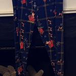 LuLaRoe Navy Plaid Leggings with Santa Print Photo 0