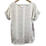 Entro  Womens M Satiny Short Sleeve Animal Print Top Shirt Taupe Cream Boho‎ Photo 12