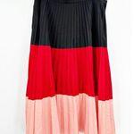 Akris Punto Colorblock Plissé Pleated Midi Skirt Red Pink Size 10 FLAW Photo 7